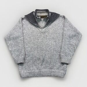 Peruvian Baby Alpaca Double V 1/4 Zip Knit Button-Up Sweater Cardigan M / L